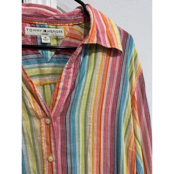 Tommy Hilfiger Womens Multicolor Striped Button-Up Shirt Size 18 - Picture 4 of 9